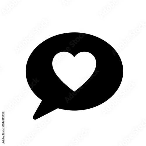 Heartfelt Communication: Black Speech Bubble with White Heart Icon Expressing Love  for Social Media Engagement, Dating App, Chat Messaging, Romance, Online Marketing, Positive Feedback, Creative Grap
