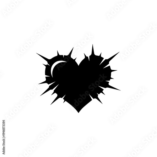 Shattered Heart Breaking Apart: Painful Loss, Emotional Distress, Heartbreak Symbolism in Dark Graphic Design, Black Silhouette, Grief and Sadness Concept for Mental Health Awareness, Grunge Style, Br