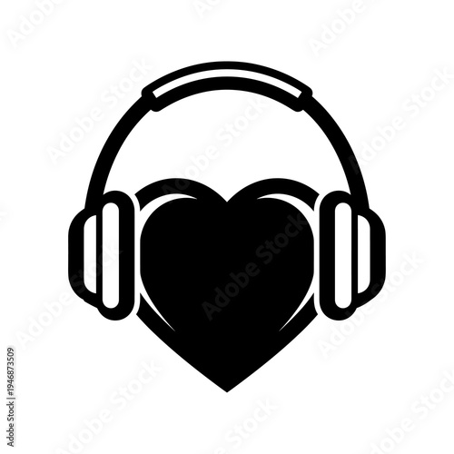 Heartbeat Rhythms: Headphones Immerse into Love's Melody - Listening Bliss & Musical Passion Fills Your Soul - Vector Illustration for Music Production, Audio Design, Indie Rock, & DJing - Studio Sess