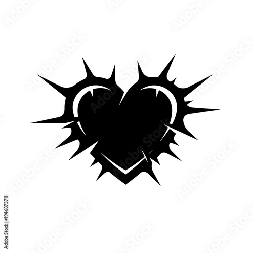 Broken Heart with Thorns Graphic Design - Love Hurt Isolation Pain Suffering Concept Shape Symbol Sharpness Valentine Grief Sorrow Passion Disappointment Mental Health Awareness  Edge Fracture Stabbin
