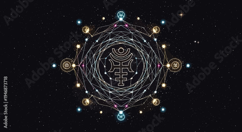 Sacred Geometry Cosmic Mandala with Stars and Nebula