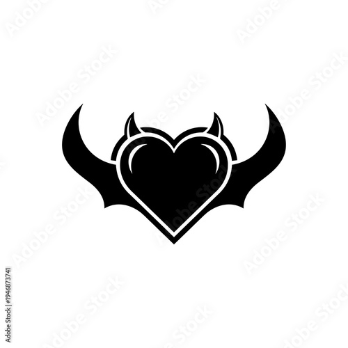 Devil Heart Icon Graphic Illustration for Evil Love Designs: Valentine's Day Temptation, Dark Romance and Rebellious Hearts, Gothic Style Symbol for Sinful Affection, Tattoo Style, Vector