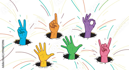 Abstract colorful hands showing various signs from circles eps 10