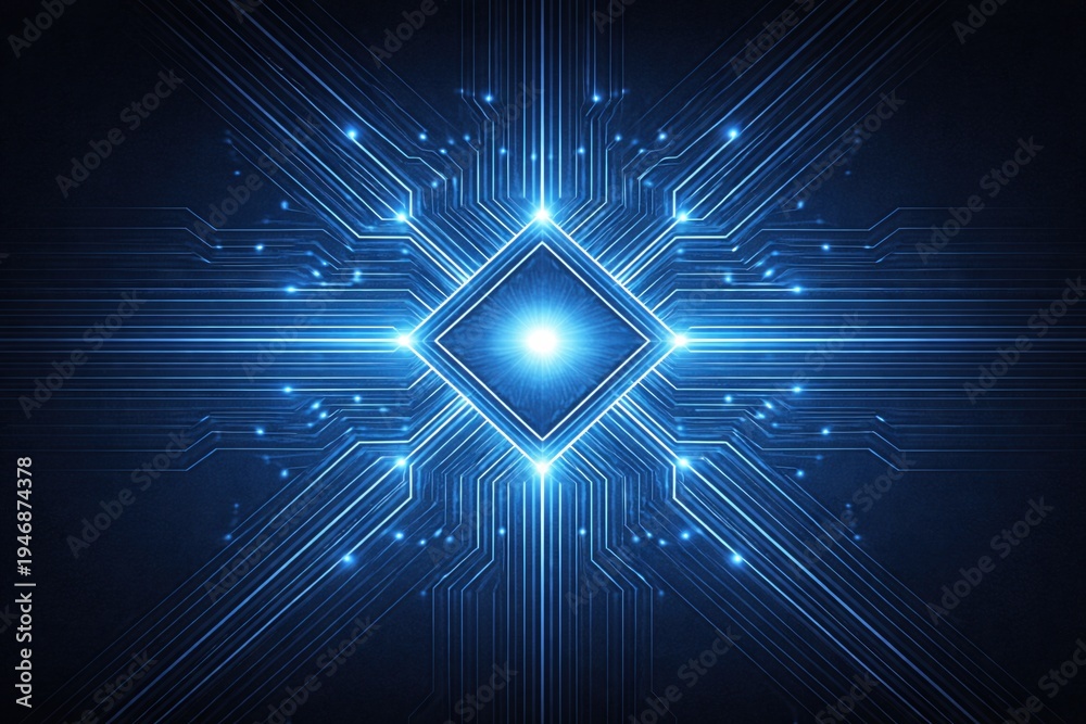 Obraz premium Artificial intelligence processor chip with glowing neural network circuitry representing AI computing technology