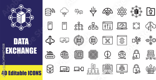 Data Exchange web icons in line style. Traffic, cloud, files, server, technology, Storage, collection. Vector illustration. 