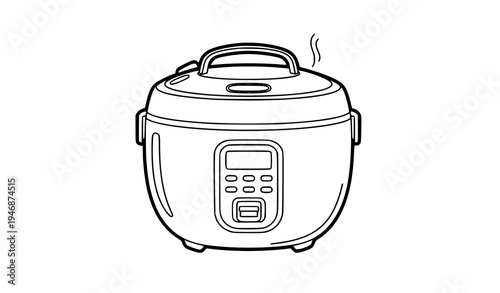 Black and white rice cooker coloring page vector kitchen appliance outline illustration