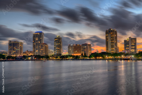 Bild auf Leinwand Downtown St Petersburg waterfront at sunset with cloudy skies