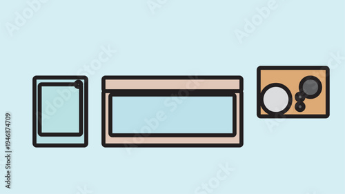 Flat design illustration of office screens and a minimalist desk organizer