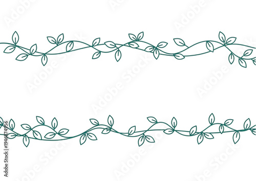 Hand-drawn botanical vine borders with green leaves, perfect for elegant natural decorative design elements and organic aesthetics
