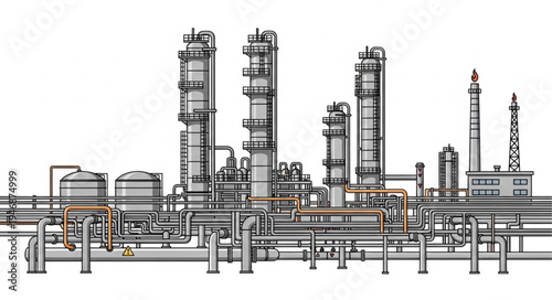 Industrial factory complex with towers.
