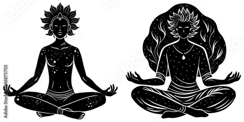 Peaceful Meditation and Yoga Silhouette for Mindfulness and Mental Health Wellness