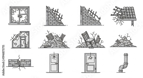 Damaged Structures and Building Elements Illustrations.