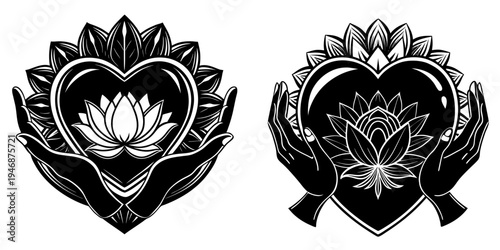 Self Love and Mental Health Care Symbols Vector Set with Heart Shapes, Healing Flowers, and Positive Affirmation Icons