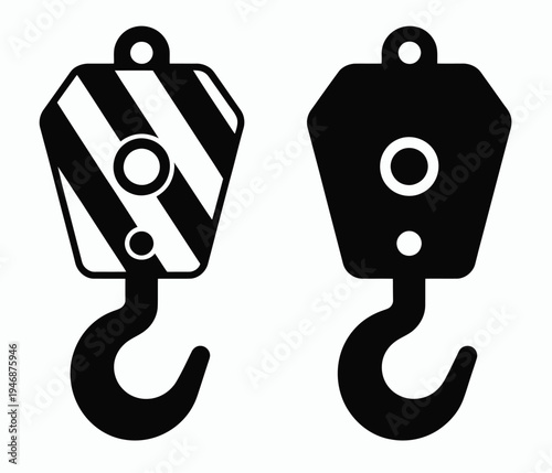 Crane hook vector, featuring industrial lift equipment, heavy-duty construction icon, ideal for engineering, construction, and machinery vector illustrations.