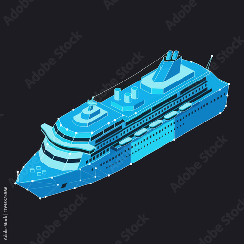 Luxury Cruise Ship 3D Model Illustration.