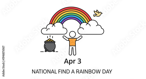 Person finding a rainbow with pot of gold isolated on transparent background