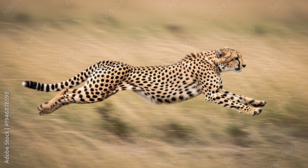 Fototapeta premium A cheetah is running through a grassy field