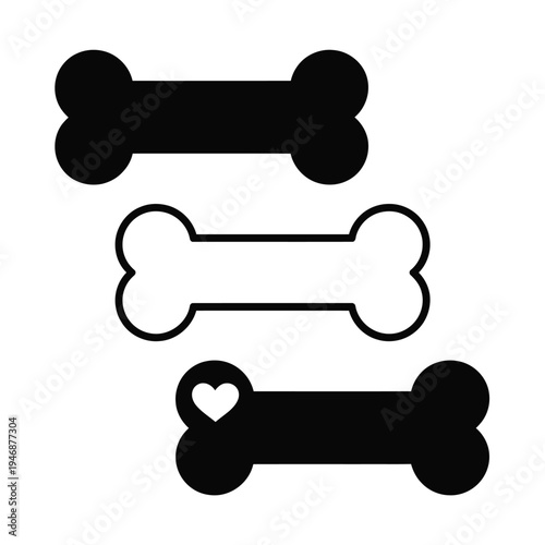 Dog bone vector collection, showcasing bones with heart symbols, ideal for pet products, dog treats, veterinary, and animal care illustration projects.