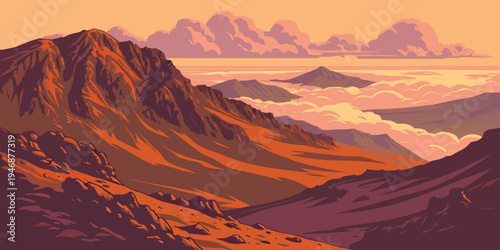 USA, US, U.S, United States - Haleakalā National Park volcanic crater sunrise above clouds panorama dramatic scenery
