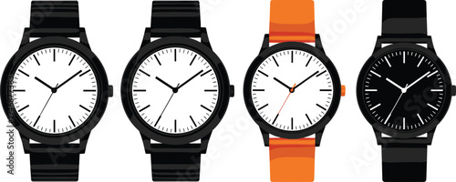 Classic wristwatch icon set isolated on white background for time management business schedule accessory fashion style watch face and professional appointment planning