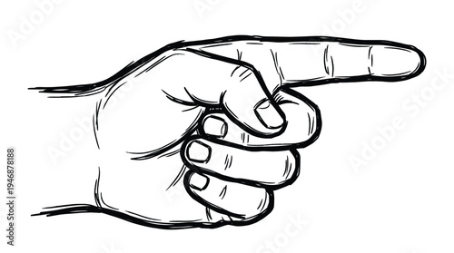 A hand drawn sketch of a pointing finger gesture. This black and white vector illustration is perfect for indicating direction, choice, or for use as a navigation icon or pointer.