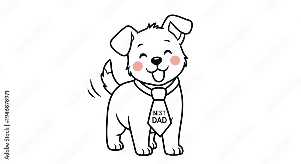 Naklejka premium Adorable Cartoon Dog Celebrating Fathers Day with a Tie.