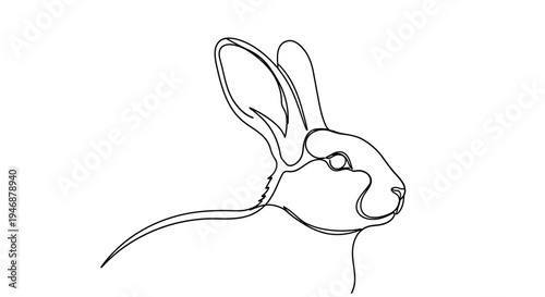 Minimalist Rabbit Head Line Art Drawing, Single Continuous Line Art