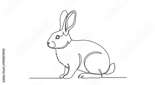Continuous Line Drawing of a Rabbit Sitting - Minimalist Animal Art