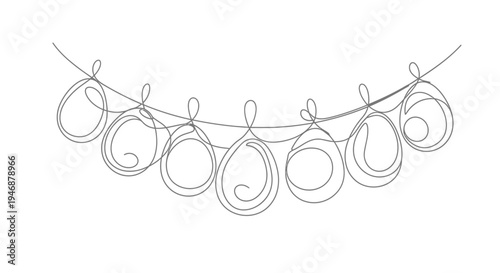 Continuous Line Drawing of a Festive Garland with Ornaments
