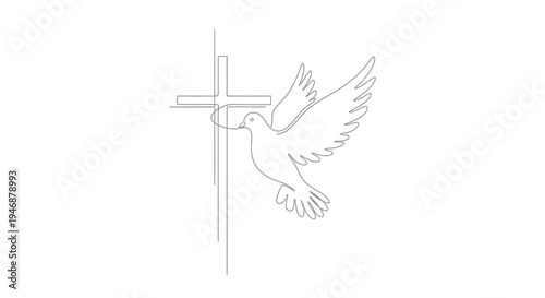Dove and Cross Line Art - Symbol of Peace, Faith, and Hope