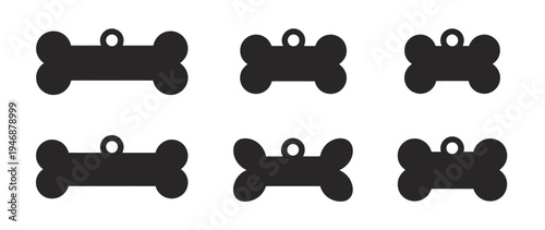 Dog bone tag vector set, showcasing dog collar ID tags in various styles, perfect for pet care, veterinary, and animal graphics.