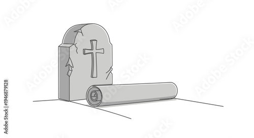 Tombstone and Rolled Up Carpet Illustration