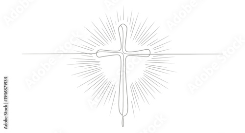 Radiant Christian Cross Line Art Illustration, Symbol of Faith and Hope