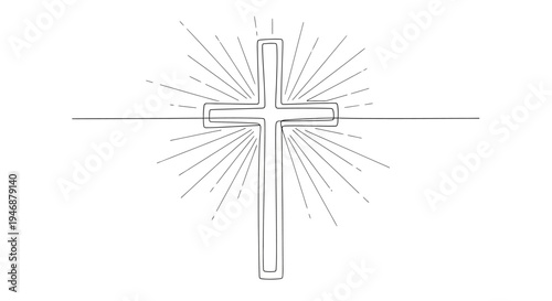 Minimalist Cross with Sunburst Rays, Religious Symbol, Christian Iconography