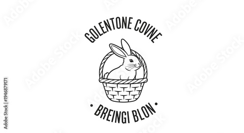 Cute rabbit in a basket logo, hand-drawn style, vintage design