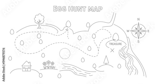 Children's Easter Egg Hunt Map Illustration - Treasure Hunt Game