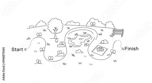 Abstract Park Path Maze Line Art - Start to Finish Journey
