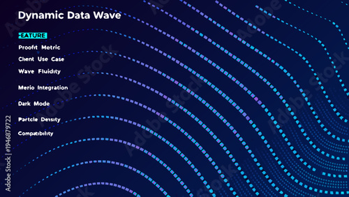 Abstract data visualization featuring flowing wave patterns and text labels