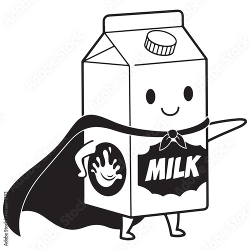 Anthropomorphic Milk Carton Character with Cape and Smile