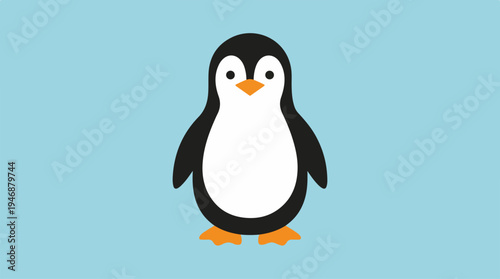 Cute penguin standing upright against a light blue background.