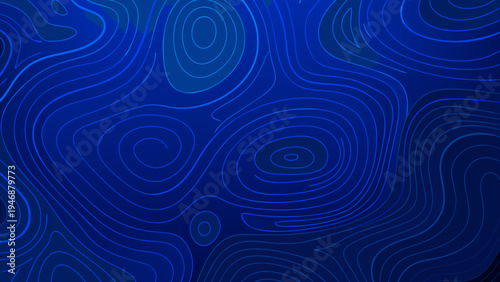 Abstract blue topographic map with swirling lines and gradient shades