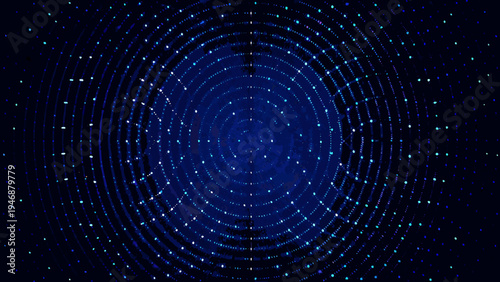 Abstract swirling blue lines and dots forming concentric circles