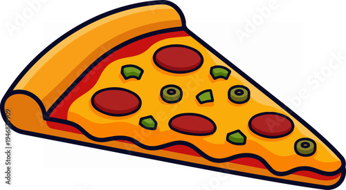 Delicious pizza slice with pepperoni and vegetables, ready to eat.