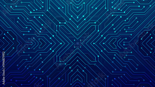 Abstract circuit board pattern with glowing blue lines and connections