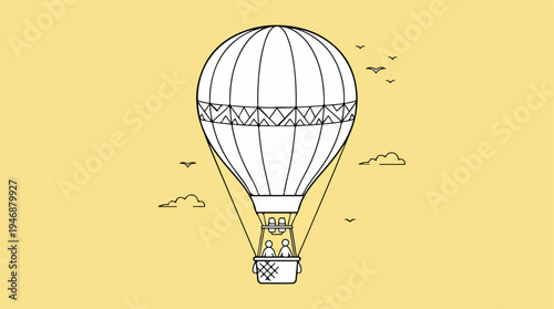 Detailed illustration of a hot air balloon soaring through the sky.