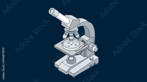 Detailed illustration of a laboratory microscope for scientific research.