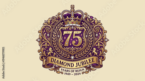 Diamond Jubilee Celebration Emblem Commemorating Seventy-Five Years of Reign.