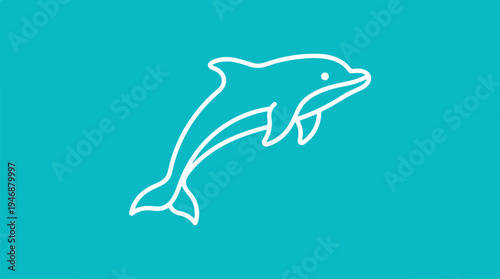 Dolphin illustration on a turquoise background, simple and elegant design.