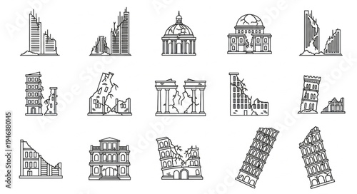Architectural Ruins - A Collection of Distressed Building Sketches.