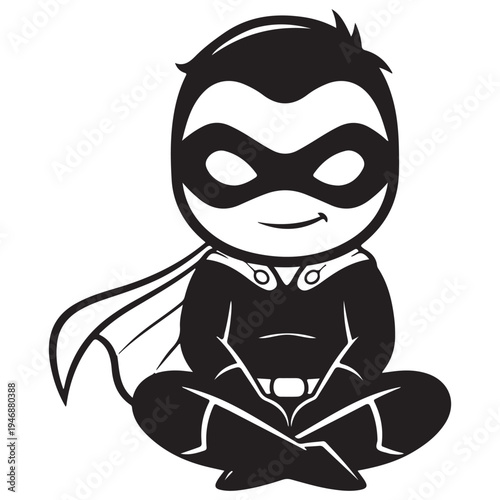 Adorable Superhero Character Sitting in Meditative Pose